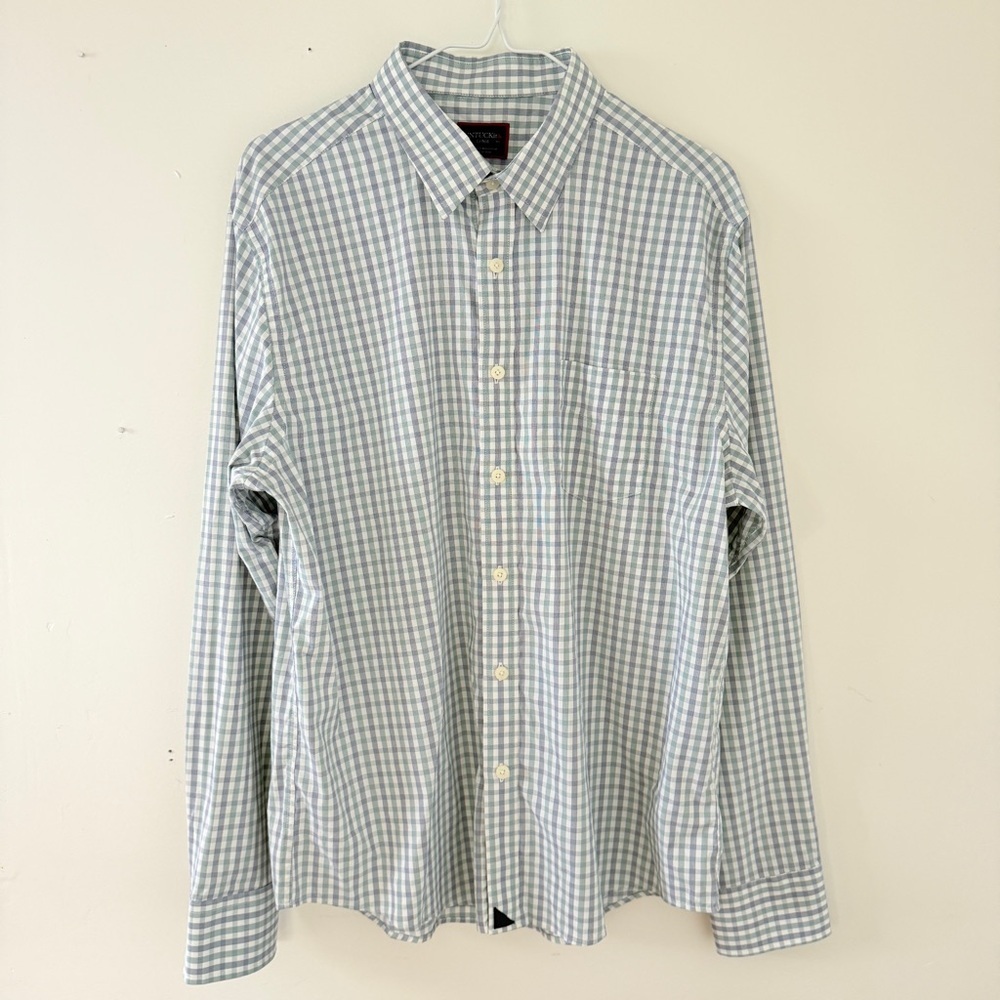 UNTUCKit Montiglet Men’s Button Down Shirt Size L Green Blue Check Long Sleeve
